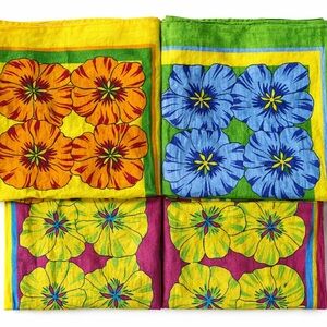 Vintage Hawaiian Hibiscus Floral Cotton Scarves – Set of 3 Bright Retro